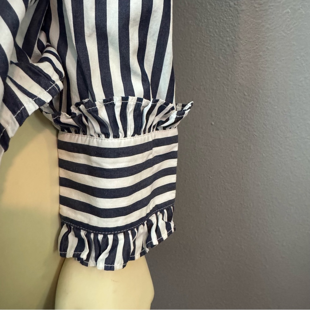 Ruffle-trim tuxedo shirt in stripe - Picture 6 of 12